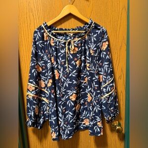 Marybelle Floral Long Sleeve Blouse Ruffle Detail Size 1X.